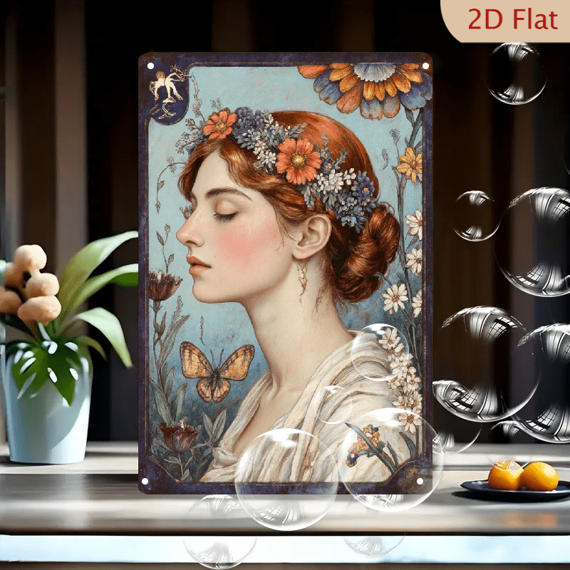 8x12 inch Vintage Art Nouveau Metal Wall Art, Serene Woman Profile with ...