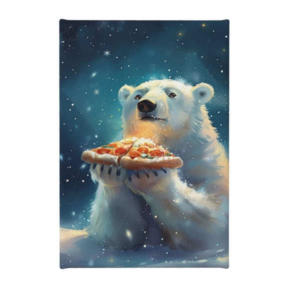 8x12 inch White Bear And Pizza Canvas Frameless Painting,Zoo,Pizzeria Decor Accessory,Home Kitchen,Restaurant,Cafes Wall Decor Art Prints,Funny White Bear And Pizza Modern Style Canvas Decor