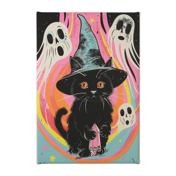 8x12 inch White Phantom & Cat Canvas Frameless Painting Wall Art,Man Cave,Cafes,Studio,Bar Wall Art Festival Decoration,Modern Art Phantom & Cat Oil Paintings On Canvas,Gifts For Cat Lovers