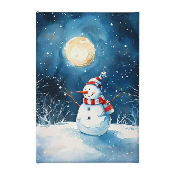8x12 inch Winter Night Snowman Canvas Hanging Picture,Funny Yard Decor Accessory,Children'S Room,Living Room,Cafes Wall Art Decor Canvas Painting,Modern Art Snowman Decorative Oil Paintings