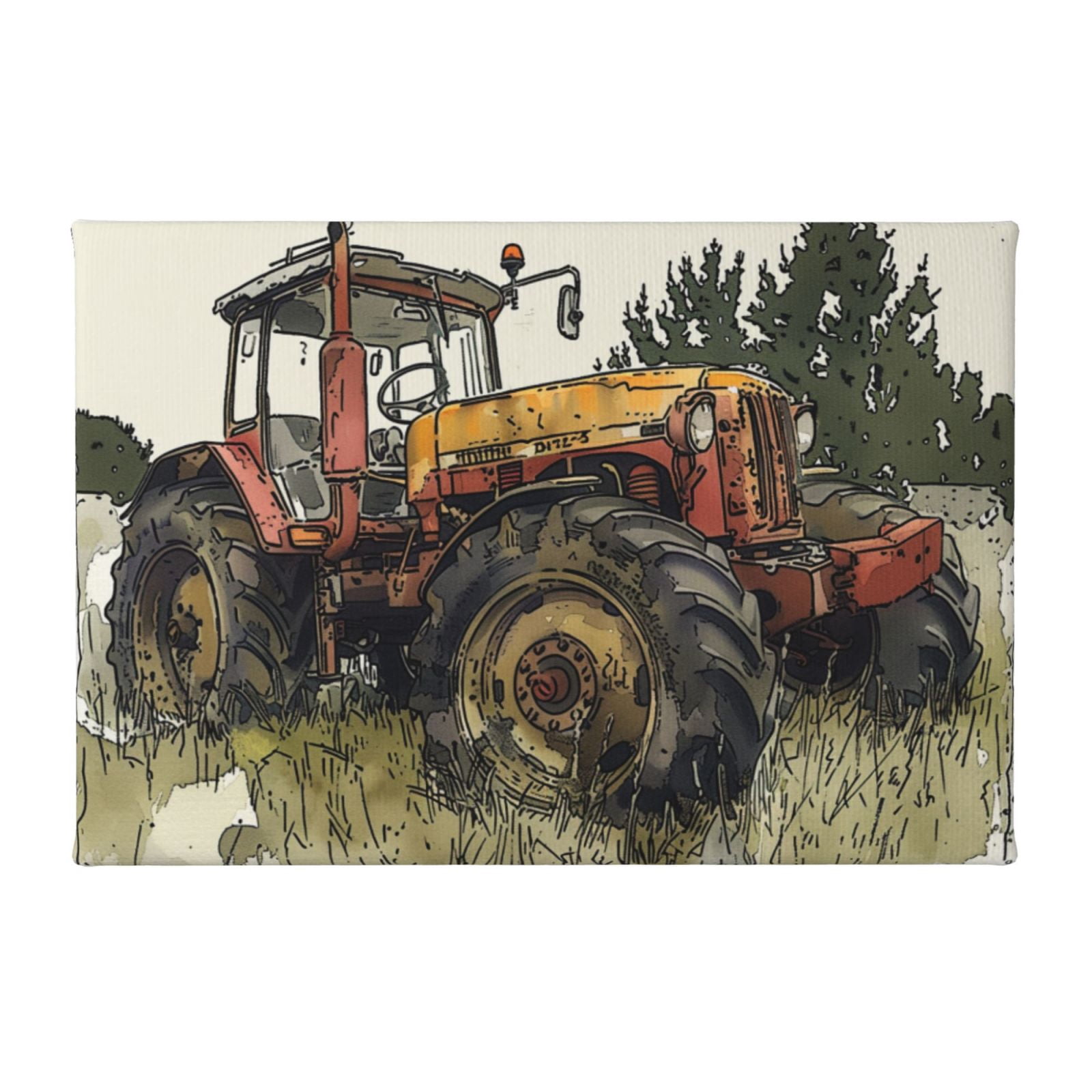 8x12 inch Yard Wall Art Rustic Decor Retro Tractor Canvas Painting,Pastoral Home Yard Fence Wall Decoration Prints,Farmhouse Kitchen,Living Room Wall Hanging Decor Art Hanging Picture Gift