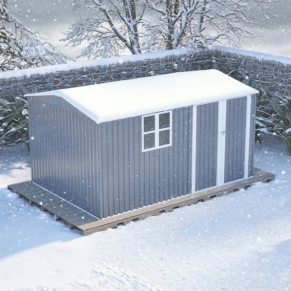 8x12FT Outdoor Storage Shed,XL Heavy-Duty Steel Building with Window&Floor Frame