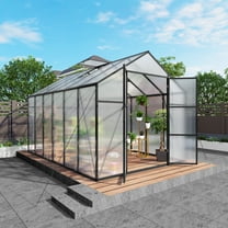 8x12FT Polycarbonate Greenhouse for Outdoors, Large Walk-in Greenhouse with Adjustable Roof Vents and 2 Windows, Newly Design Aluminum Frame