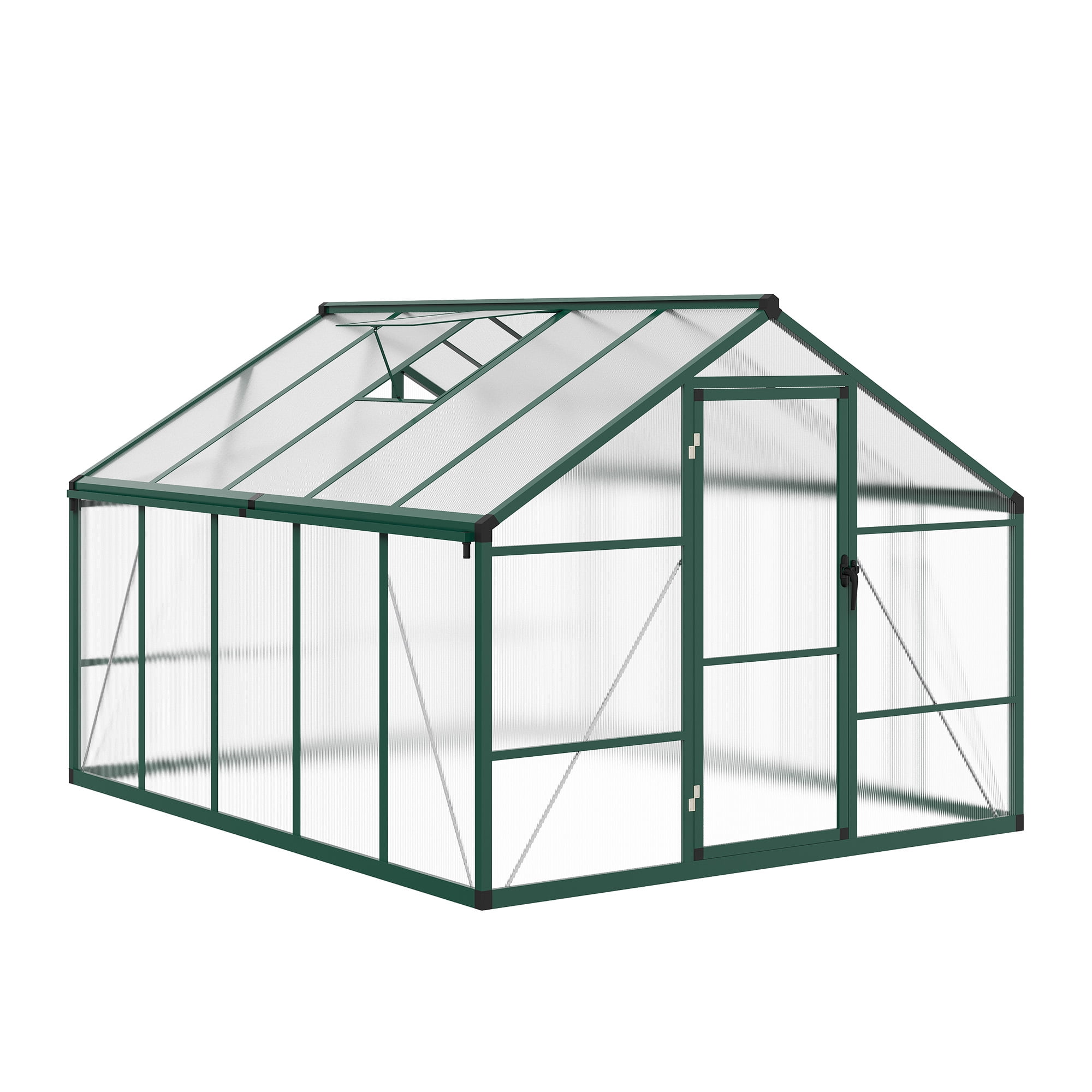 8x12FT Walk-in Green Houses,Large Aluminum Greenhouses for Outdoors,Heavy Duty Polycarbonate Greenhouse with Roof Vent, Greenhouse for Winter Garden,Backyard,Patio,Lawn,Easy Assembly(ship in 2 boxes)