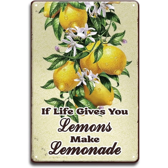 8x12in Lemon Tin Sign Vintage Words Iron Poster Retro Metal Sign Art Print Poster Wall Decoration for Family Office Bar Restaurant Cafe Bathroom Garage Club Home Light Khaki