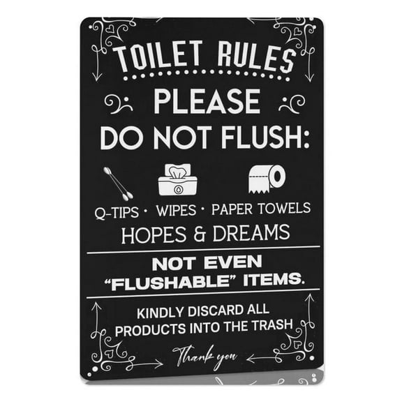 8x12inch Funny Toilet Rules Metal Sign Please Do Not Flush Q-Tips Wipes Paper Towels Hopes & Dreams Bathroom Rules Tin  Vintage Home Office Restroom Bath Decor Signs