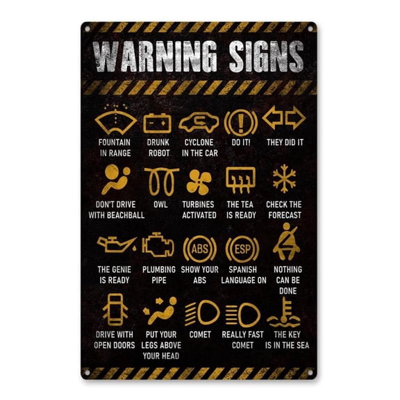 8x12inch Funny 'Warning Signs of the Car' Metal Tin Sign (12x8) - Vintage Style Decor for Home, Garage, Bar, Cafe & Farmhouse, Novelty Plaque, Bathroom, Room