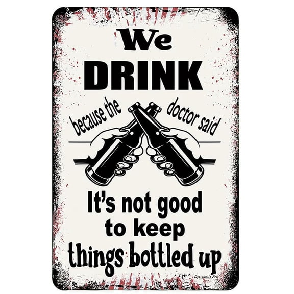 8x12inch Metal Tin Signs Dynamic Art "We Drink Backyard Bar Humor" Metal Sign - Decorative Sign & Plaque with Vintage Tin Sign Design, Black Beer Festival Theme, Wall Decor for Home, Room, Coffee Bar