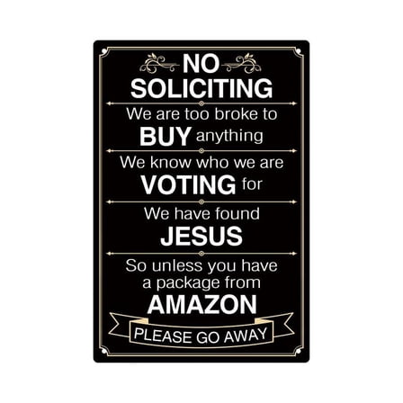 8x12inch No Soliciting Vintage Metal Tin Sign, Wall Art Decor for Home Gate Yard, Wall Decor for Home Living Room Bedroom Office