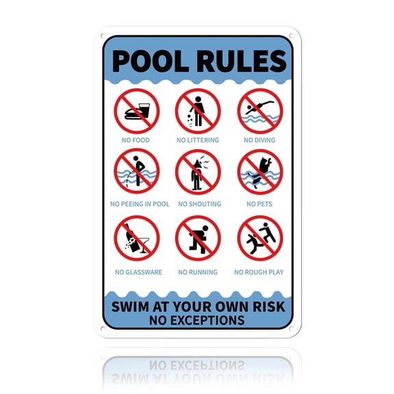8x12inch Pool Rules Swim at Your Own Risk No Exceptions Tin Sign Swimming Warning Tin Sign 35 Mil Aluminum Warning Sign for Swimming Pool DIY