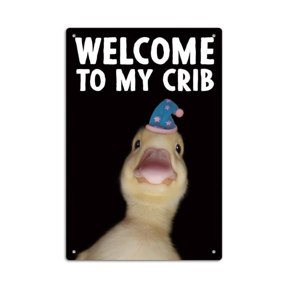 8x12inch Welcome To My Crib Duck Pattern Metal Tin Sign, Personalized Plaque, Vintage Plate Wall Art Decoration for Home Farmhouse Man Cave