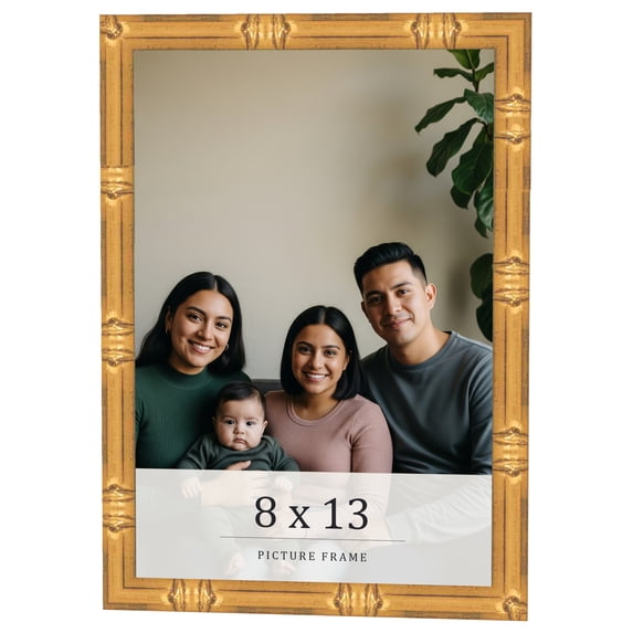 8x13 Frame Gold Bamboo Solid Wood Picture Frame | 1 Inch Moulding Width | Interior Frame Depth 0.75
