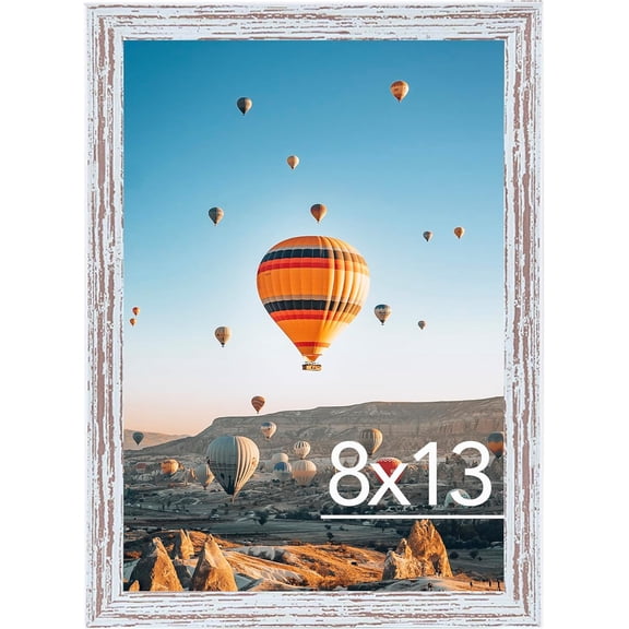 8x13 Picture Frame Rustic White for Wall Hanging or Tabletop, Wall Mounting Horizontally or Vertically, 8 x 13 Wall Gallery Poster Photo Frame with Shatter Resistant Plexiglass, Rustic White