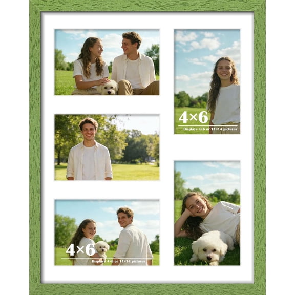 8x14 Collage Frame For 3 4x6 Photos White Green,11x14