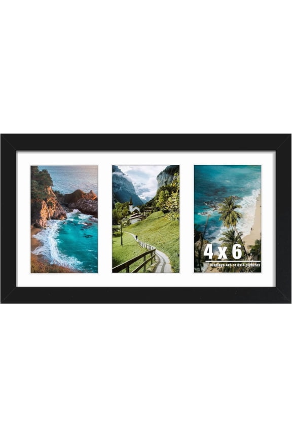 8x14 Collage Picture Frame, 4x6 Collage Picture Frame Displays Three 4x6 inch Photos, or 8x14 (Without Mat) for Available Horizontal Wall Mounting Display and Vertical, Black.