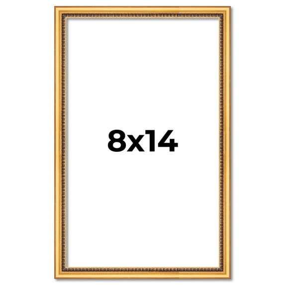 8x14 Frame Beaded Gold Solid Wood Picture Frame | 0.75 Inches Moulding Width | Liscio Oro