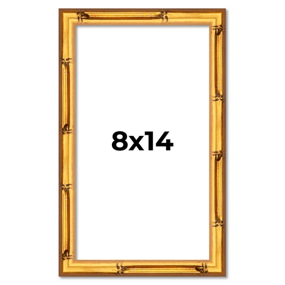 8x14 Frame Gold Bamboo Solid Wood Picture Frame | 1 Inch Moulding Width | Interior Frame Depth 0.75