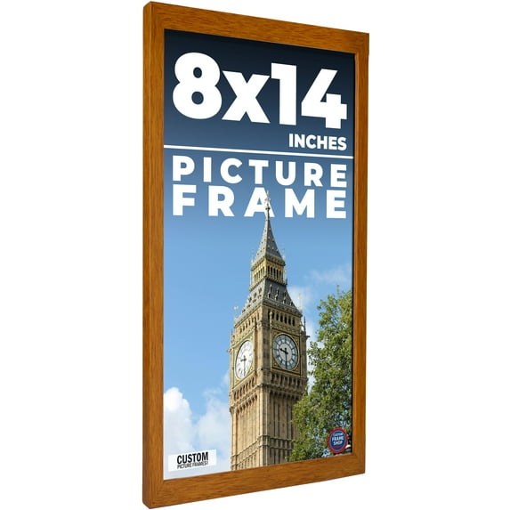 8x14 Honey Brown Real Wood Picture Frame Width 0.75 inches | Interior Frame Depth 0.5 inches |