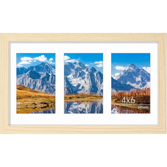 8x14 Picture Frames Collage Wall Decor, Displays 3Pcs 4x6 Pictures with Mat or 1Pcs 8x14 without Mat, Collage Picture Frame for Horizontal or Vertical Display, Nature Wood, 1 Pack