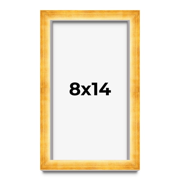 8x14 Shadow Box Frame Gold | 1.625 Inches Deep Real Wood Traditional Shadowbox Display Frame | UV