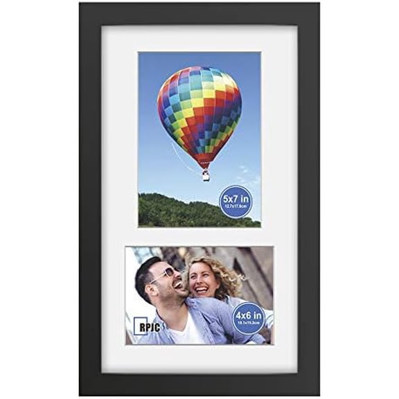 8x14 Soild Wood 2 Opening Picture frames with High Definition Glass Display 4x6 and 5x7 with Mat or 8x14 Without Mat for Wall Mounting Hanging Collage Photo Frame Black