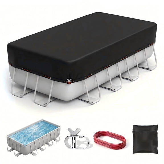 Seralis 8x14 ft Above Ground Rectangular Pool Cover, Solar Waterproof UV-Resistant with Steel Rope, Black