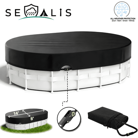 Seralis 8x14ft Oval Above Ground Pool Cover Waterproof Dustproof with Winch and Cable Black
