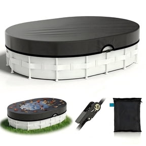 Seralis 8x14ft Oval Above Ground Pool Cover Waterproof Dustproof with Winch and Cable Black