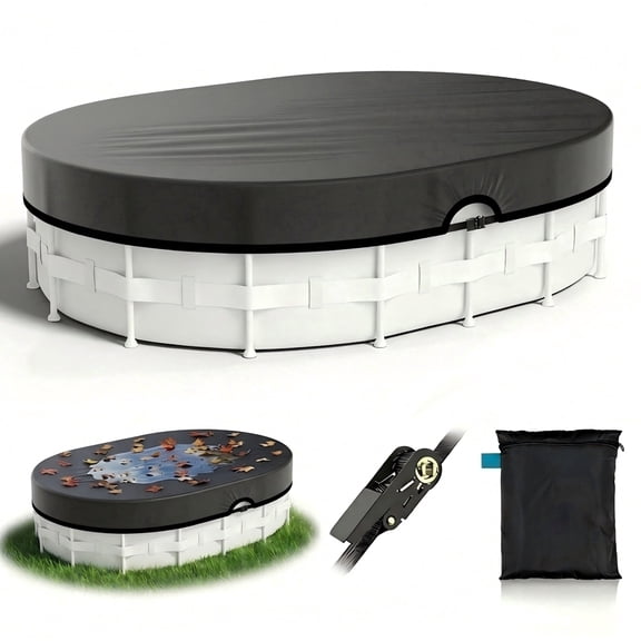 Seralis 8x14ft Oval Above Ground Pool Cover Waterproof Dustproof with Winch and Cable Black