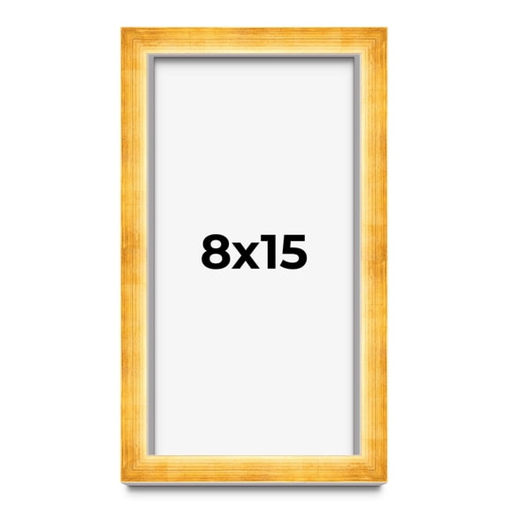 8x15 Shadow Box Frame Gold | 1.625 Inches Deep Real Wood Traditional Shadowbox Display Frame | UV