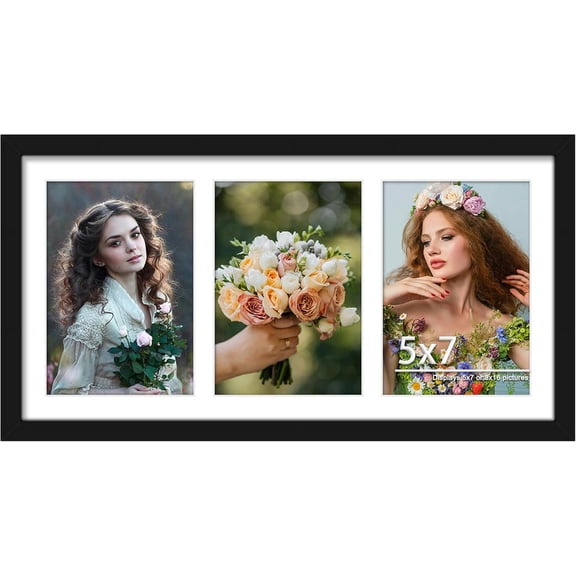 8x16 Collage Picture Frame, 5x7 Collage Picture Frame Displays Three 5x7 inch Photos, or 8x16 (Without Mat) for Available Horizontal Wall Mounting Display and Vertical, Black.