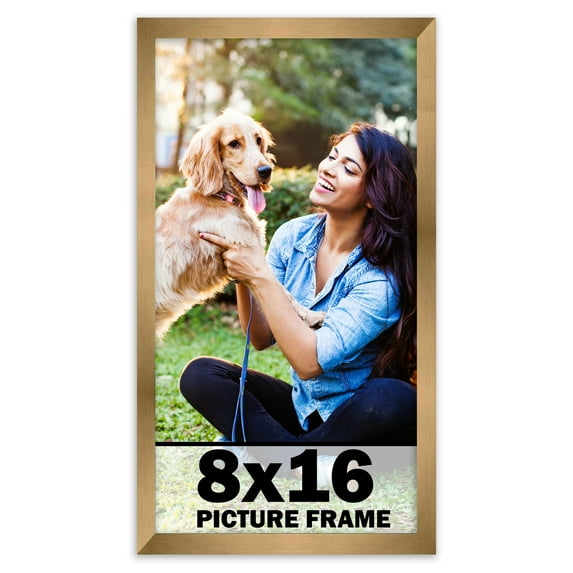 8x16 Frame Gold Bronze Modern Solid Wood Picture Frame | 0.75 Inch Moulding Width | Includes UV