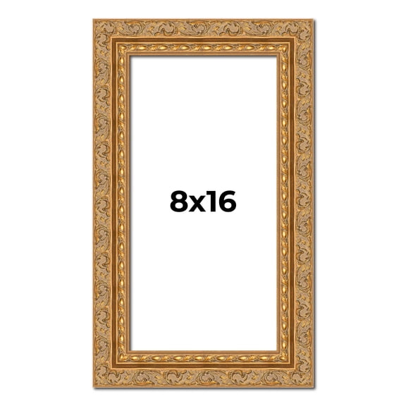 8x16 Frame Gold Ornate Solid Wood Picture Frame | 2 Inch Moulding Width | Firman Traditional Photo