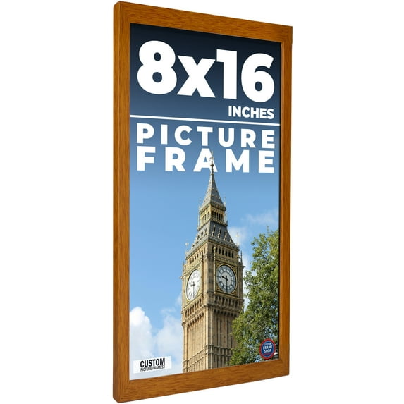 8x16 Honey Brown Real Wood Picture Frame Width 0.75 inches | Interior Frame Depth 0.5 inches |