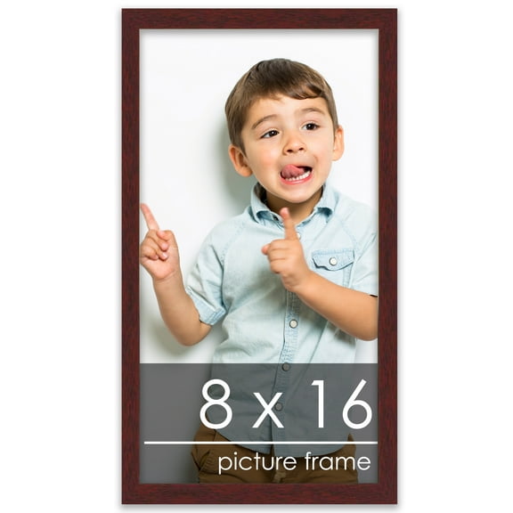 8x16 Mahogany Wood Picture Frame - UV Acrylic, Foam Board Backing, Hanging Hardware