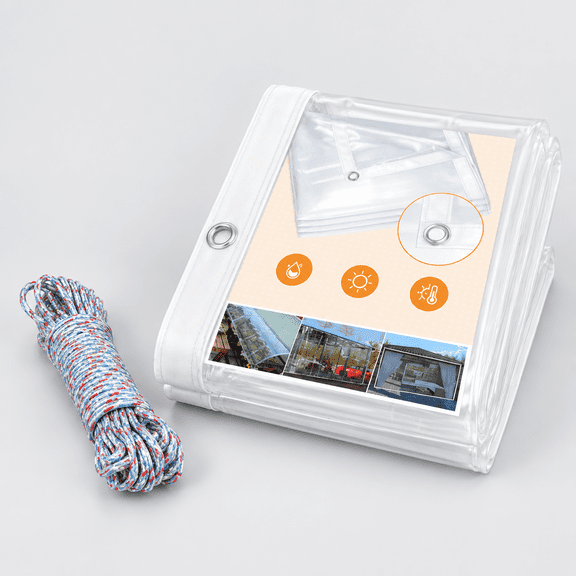 8x16FT-20MIL Clear Vinyl Tarp, Waterproof Windproof Heavy Duty PVC Tarpaulin with Grommets
