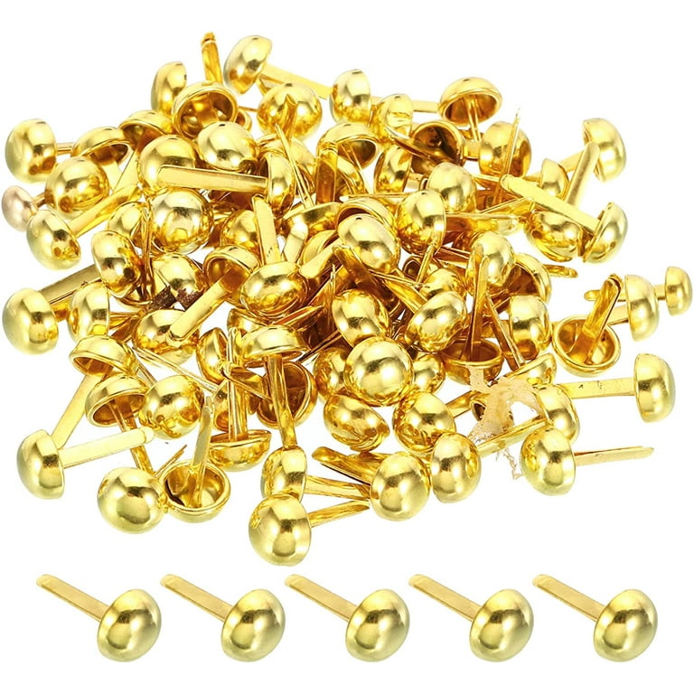  100pcs Mini Brads Gold Paper Fasteners, Round Brass