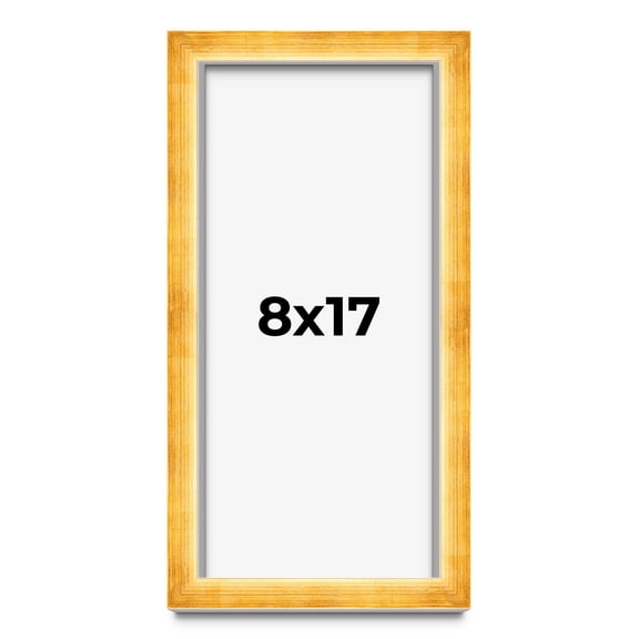 8x17 Shadow Box Frame Gold | 1.625 Inches Deep Real Wood Traditional Shadowbox Display Frame | UV