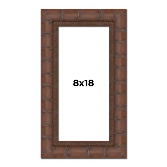 8x18 Brown Wide Bamboo Picture Frame - UV Acrylic, Foam Board Backing, Hanging Hardware