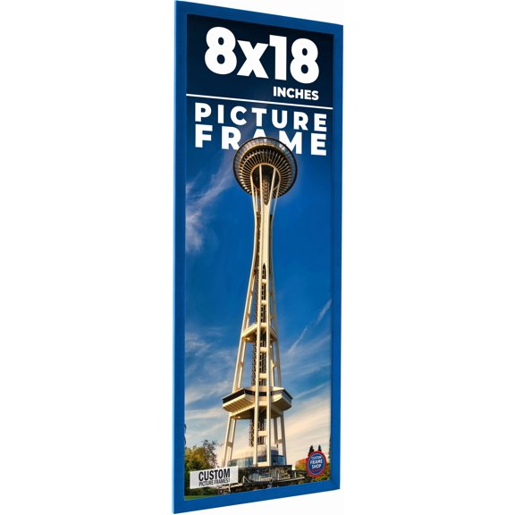 8x18 Classic Modern Blue Picture Frame - UV Acrylic, Foam Board Backing, Hanging Hardware