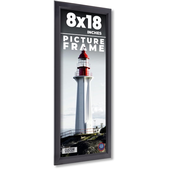 8x18 Refined Black Picture Frame - UV Acrylic, Foam Board Backing, Hanging Hardware