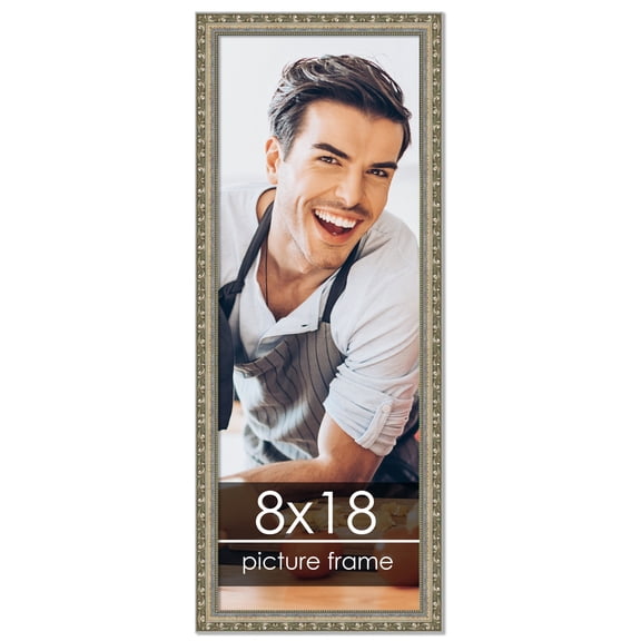 8x18 Silver Wood Picture Frame - UV Acrylic, Foam Board Backing, Hanging Hardware