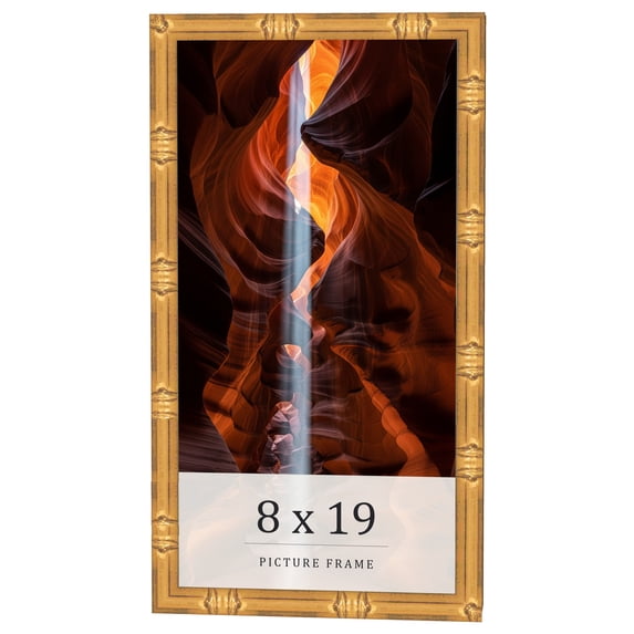 8x19 Frame Gold Bamboo Solid Wood Picture Frame | 1 Inch Moulding Width | Interior Frame Depth 0.75