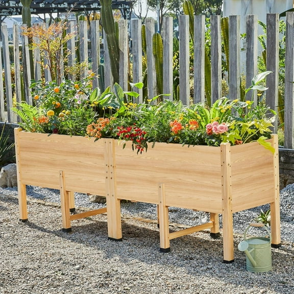 8x2 Ft Raised Garden Bed, Featuring Legs, Drainage Holes, Ideal for Vegetables, Flowers, Elevated Wood Planter Box for Balcony, Patio, and Backyard, Easy Assembly (4x2 FT, 2Pcs)