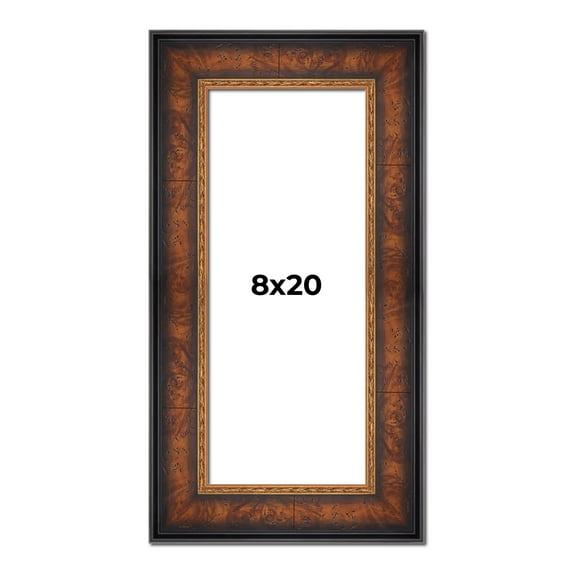 8x20 Frame Brown Walnut Gold Ornate Trim Solid Wood Plein Air Picture Frame | 3 Inch Moulding Width