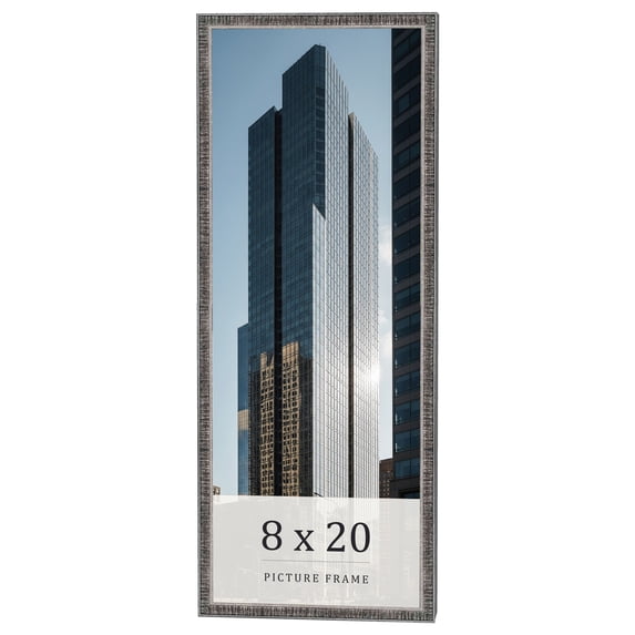 8x20 Frame Silver Grey Distressed Solid Wood Picture Frame | 0.75 Inch Moulding Width | Interior