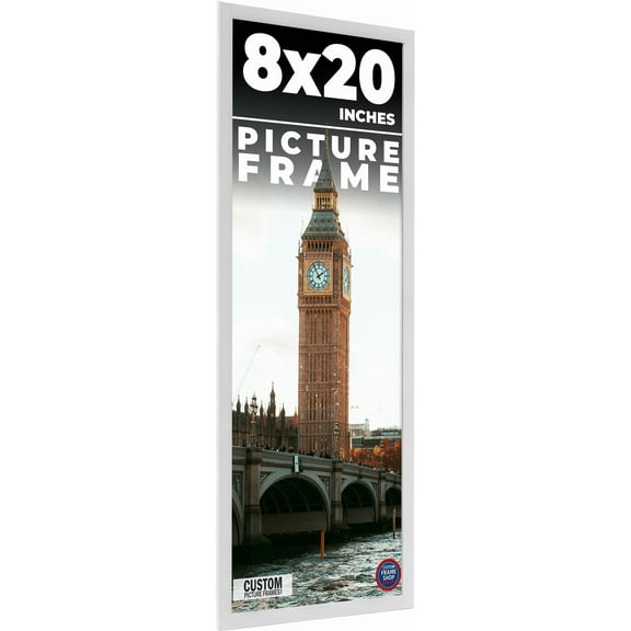 8x20 Frame White Solid Wood Picture Frame Includes UV Acrylic Shatter Guard Front, Acid Free Foam