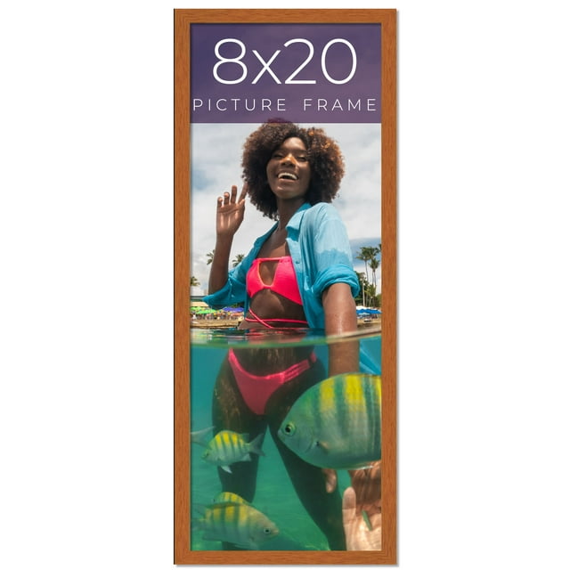 8x20 Honey Brown Real Wood Picture Frame Width 0.75 inches | Interior Frame Depth 0.5 inches | Warm