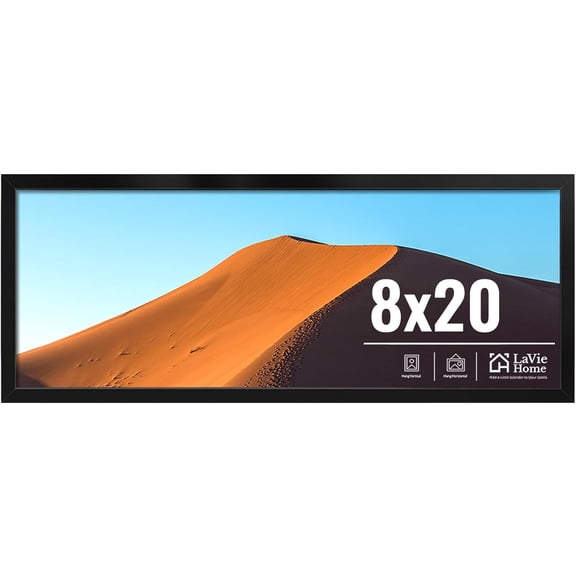 8x20 Picture Frame for Wall Display, 8x20 Black Picture Frame with HD Plexiglas, 8 x 20 Frame 1 Pack, Display Frame for Vertical or Horizontal, Classic Collection