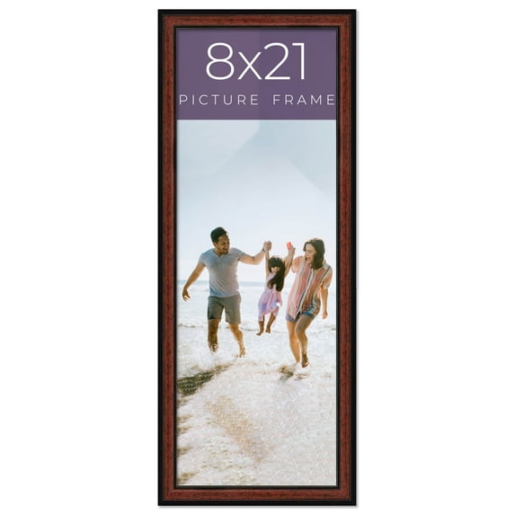 8x21 Frame Executive Brown Round Mahogany Finish Solid Wood Picture Frame | 1.25 Inch Moulding